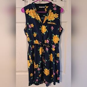 Speed Control Navy Dress with Yellow and Pink Floral Pattern